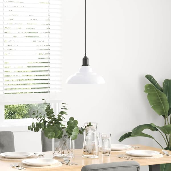 vidaXL Pendellampe høydejusterbar E27 glans hvit Ø 31 cm metall