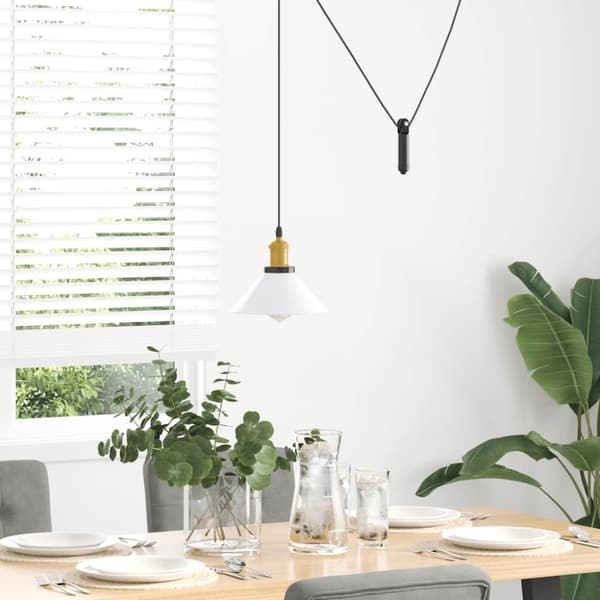 vidaXL Pendellampe høydejusterbar E27 glans hvit Ø 22 cm metall