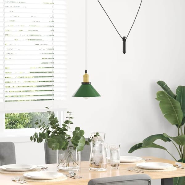 vidaXL Pendellampe høydejusterbar E27 glans grønn Ø 22 cm metall