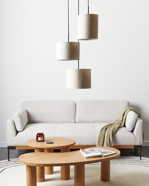 Taklampa Hängande 3 Ljus Beige Linnetyg Skärm Modern Design Vardagsrumslampa