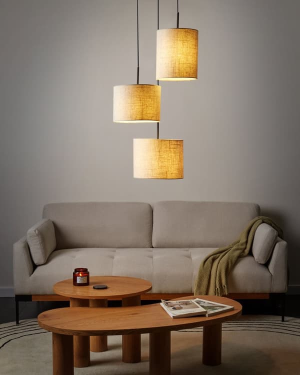 Taklampa Hängande 3 Ljus Beige Linnetyg Skärm Modern Design Vardagsrumslampa