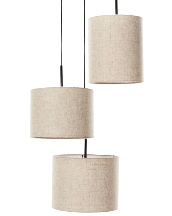 Taklampa Hängande 3 Ljus Beige Linnetyg Skärm Modern Design Vardagsrumslampa