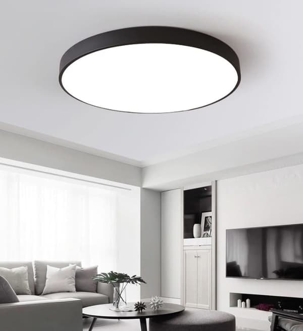 Modern rund taklampa, 40 cm, svart metall, LED, 18W, energieffektiv