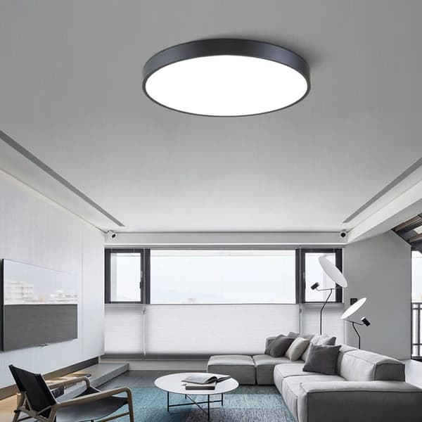 Modern rund taklampa, 40 cm, svart metall, LED, 18W, energieffektiv