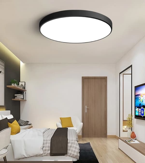 Modern rund taklampa, 40 cm, svart metall, LED, 18W, energieffektiv