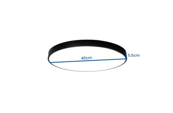 Modern rund taklampa, 40 cm, svart metall, LED, 18W, energieffektiv