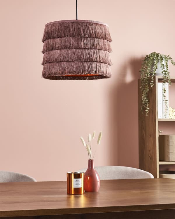 Hängande Taklampa Rosa Tyg Polyesterskärm Skärm med Fransar Modern Design Vardagsrumslampa
