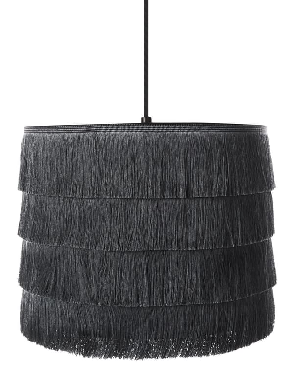 Hängande Taklampa Svart Tyg Polyesterskärm Skärm med Fransar Modern Design Vardagsrumslampa