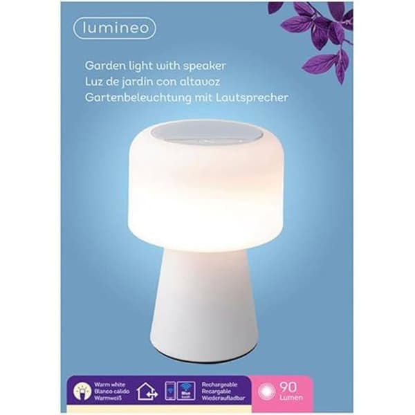 LED-högtalare - LUMINEO - 22,5 cm - Bluetooth Uppladdningsbar - IP44 - 90 lumen - Vit