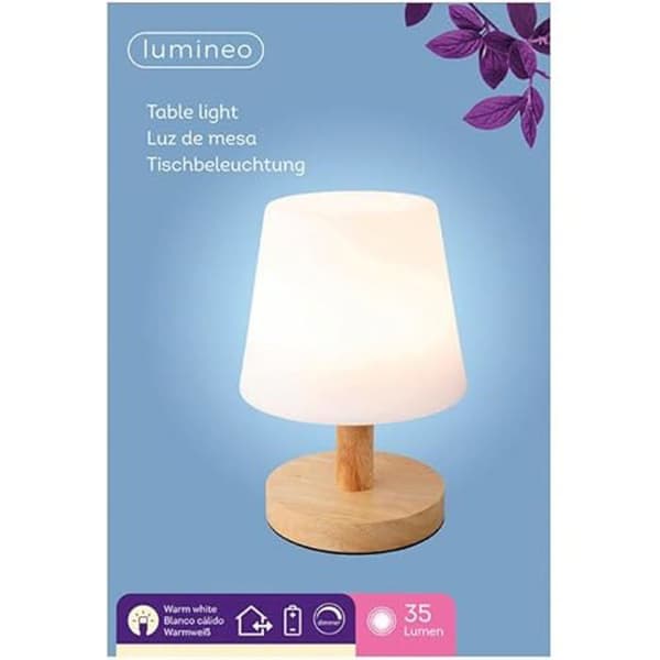 LED-lampa - LUMINEO - 22cm - Träfinish - 35lm - IP44 - USB