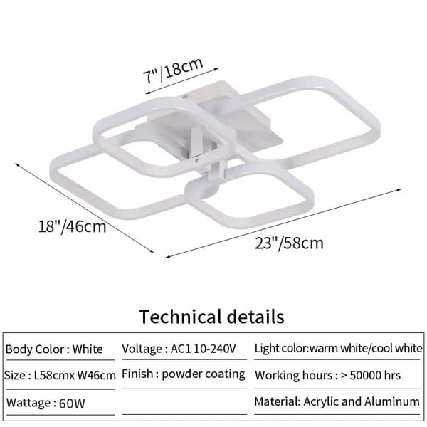 Moderne LED Loftlampe, 6 Hoveder, Justerbar Lysstyrke,4 hoveder, Varm hvid