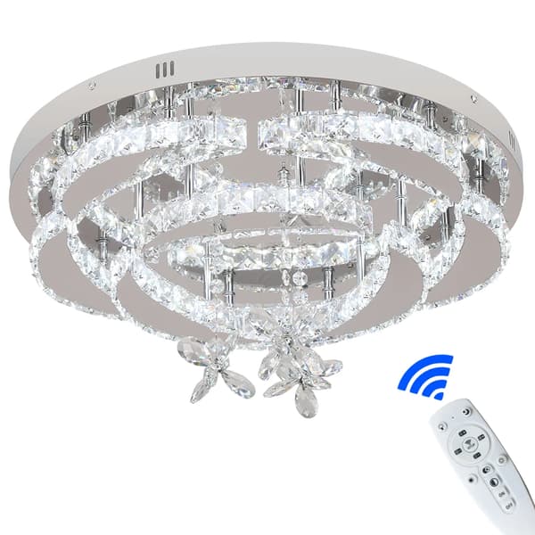 Krystal LED Loftlampe, 56W Lysstyrke, Fjernbetjent Dæmpningsfunktion,Model A sølv, CCT udskiftelig