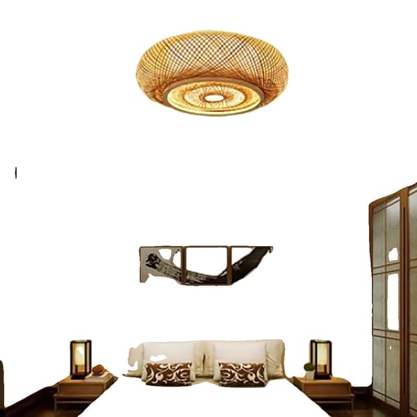 Loftlampe, Rustik Bambusdesign, 3-pære E27 Armatur,Gul