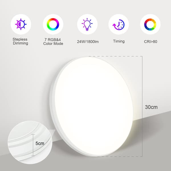 RGB Värikäs LED-kattovalaisin, Säädettävä Kirkkaus, Helppo Asentaa, Energiatehokas