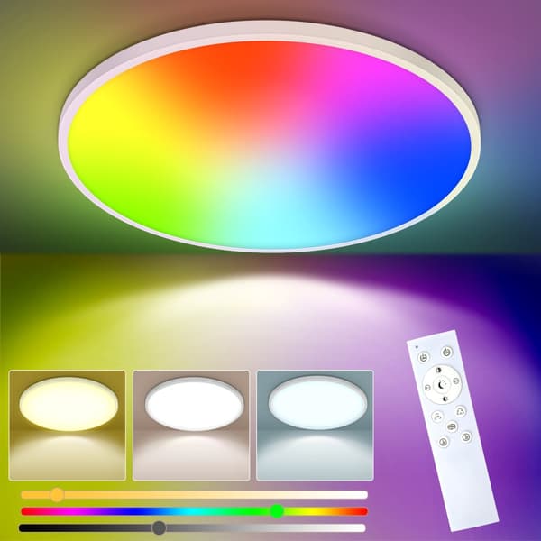 RGB Värikäs LED-kattovalaisin, Säädettävä Kirkkaus, Helppo Asentaa, Energiatehokas