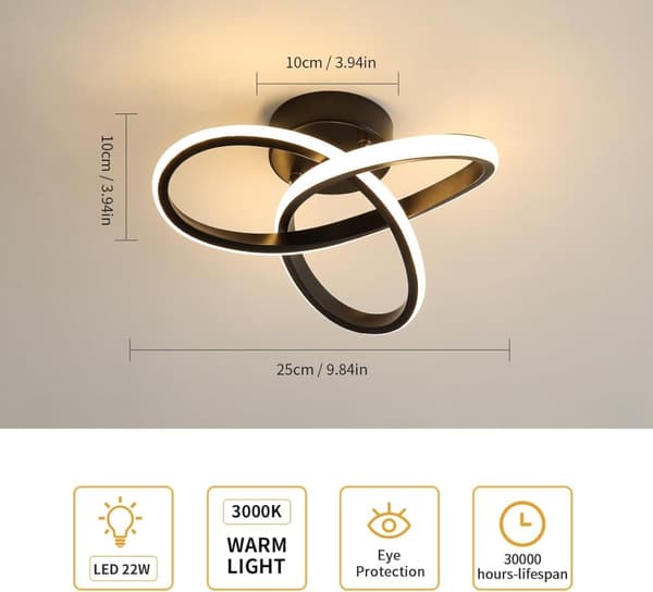 Modern LED-taklampa, 22W, 2500LM, Klöverform, Varmvitt Ljus, 25 cm