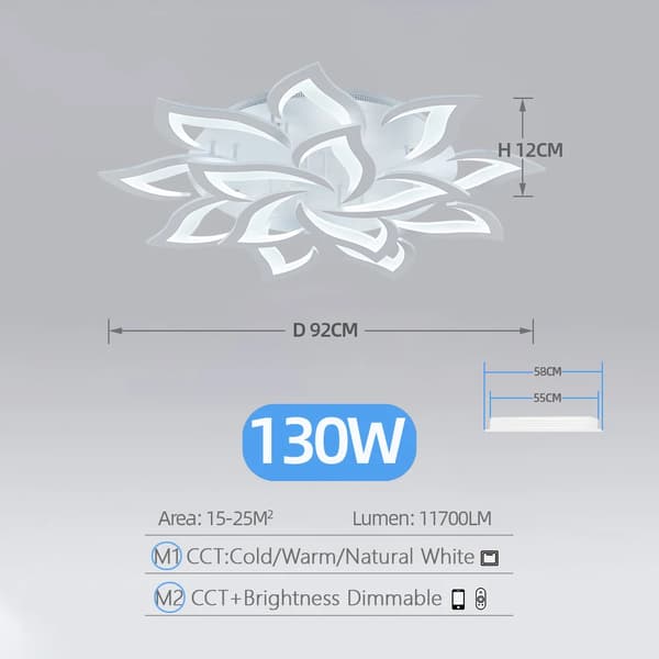 Smart akryl loftlampe, 40W til 170W effekt, dæmpbar for tilpasset lysstyrke,Hvide 14 Hoveder, APP med RC Dæmpbar