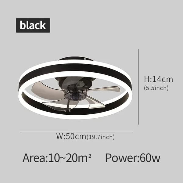 Moderni LED-kattotuulettimen valo, kaukosäädin, energiatehokas,50CM, Musta, Kolmivärinen himmennys RC