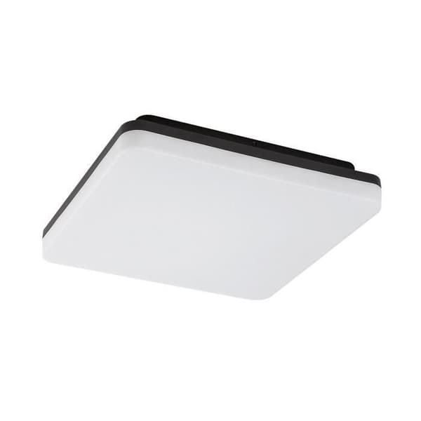 Plafonniers kvadratisk utomhus i plast klass F Rabalux Pernik 2400lm 2565lm 24W 3000K D28cm H5cm IP54 IK08 Svart, Vit