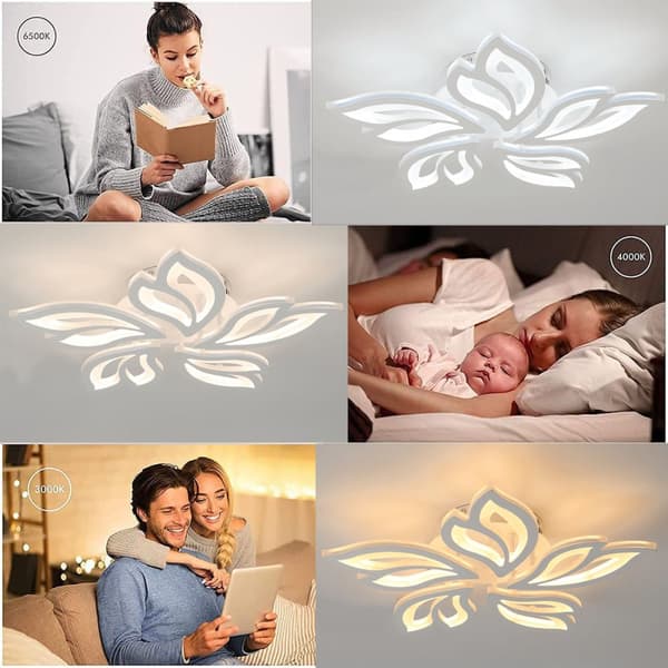 LED Loftlampe, Dæmpbar med Fjernbetjening, Blomsterformet Design,foranderlig, 30W, HVID
