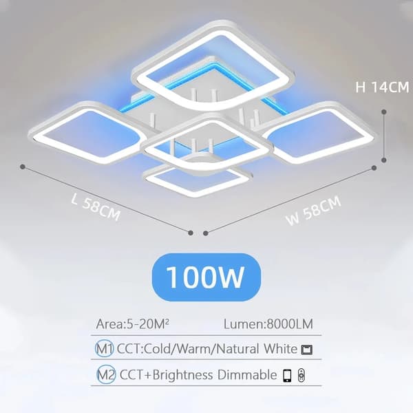 LED Taklampa, 100W Effekt, Dimbar Belysning,Kvadrat 4 och 1