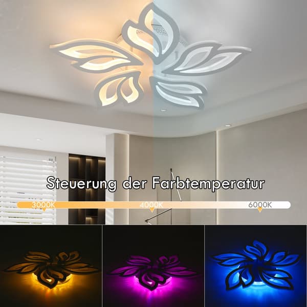 54W LED Loftlampe, RGB Farveskift, Dæmpbar med Fjernbetjening,ændrebar, HVID, 54W