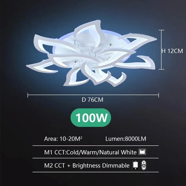 LED Loftlampe, 100W Effekt, Dæmpbar Belysning,Lotus 10 kronblade
