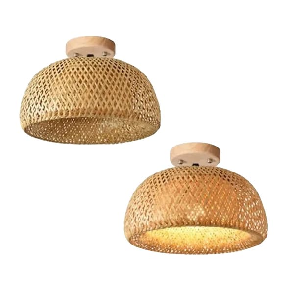 Käsintehty bambu- ja rottinkikattovalaisin, energiatehokas LED-yhteensopiva, tyylikäs puinen muotoilu,Ei lamppua (E27), 38CM