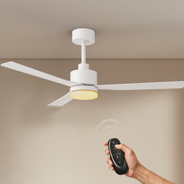 EMKE Loftsventilator med LED - 132cm, Hvid, Støjsvag, Fjernbetjening, 3 Farvetemperaturer