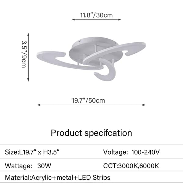 Moderni LED-kattolamppu, himmennettävä ja tyylikäs muotoilu, energiatehokas,Kaukosäätimellä, Tyyppi B-3 Pää