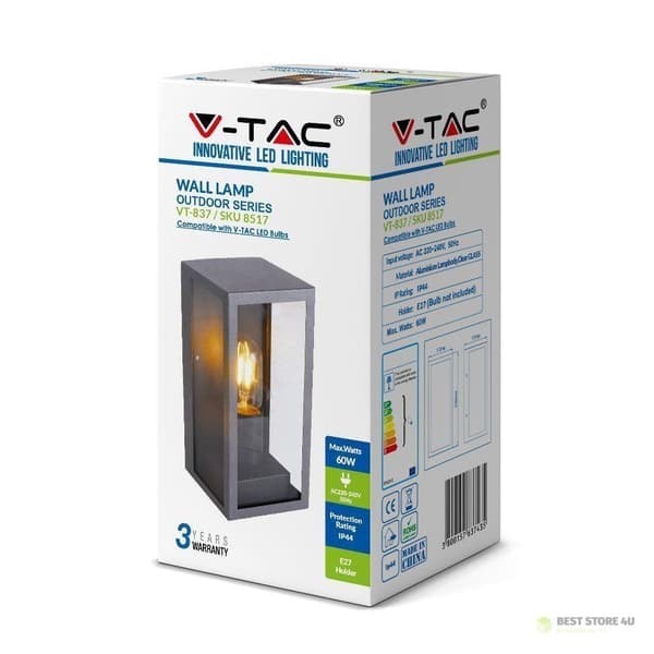 LOFT V-TAC 1xE27 IP44 Svart MAT VT-837 3 års garanti