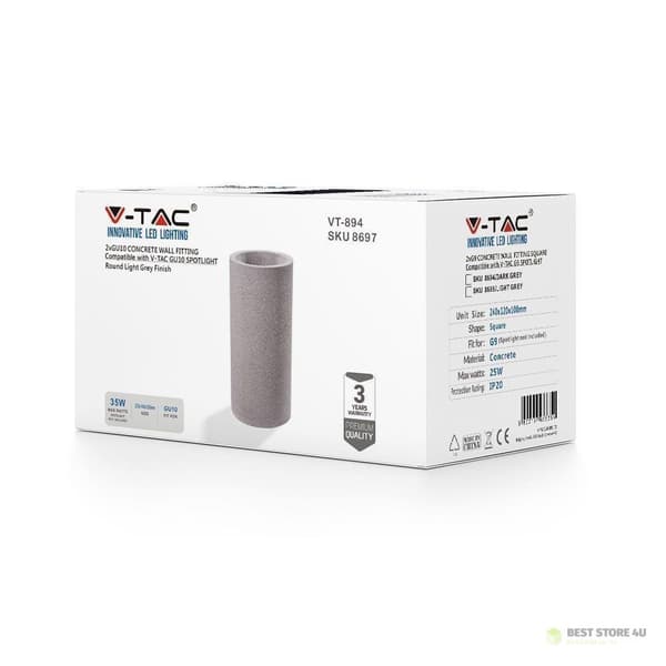 Vägglampa V-TAC BETON 2xGU10 LED Rund Ljusgrå IP20 VT-894
