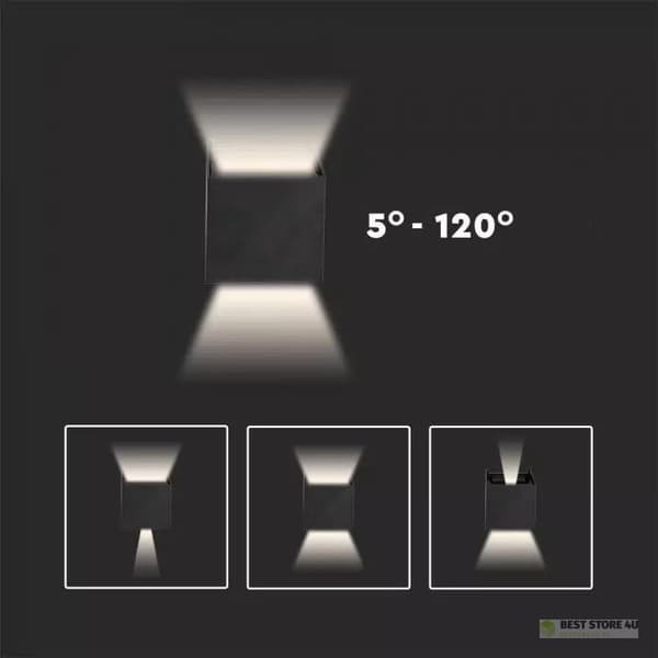 V-TAC 5W Vägglampa Uppåt-Nedjusterbar Svart Fyrkantig IP65 Bridgelux VT-759-B 3000K 700lm