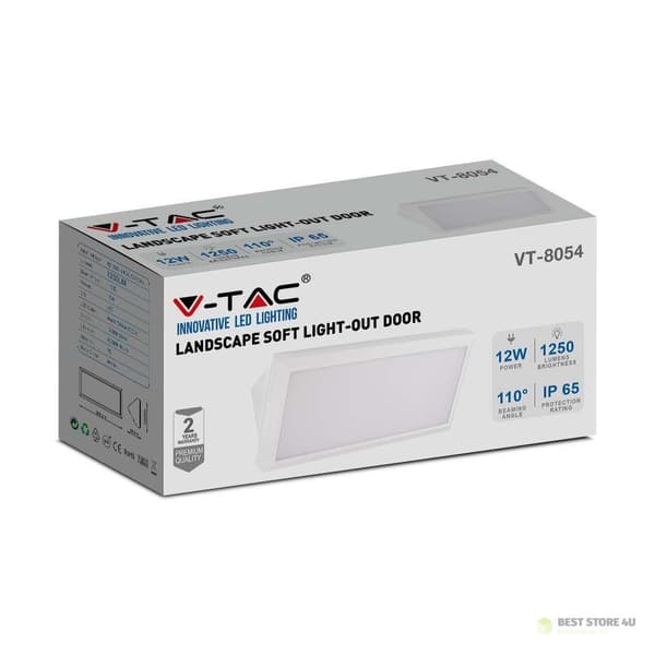 V-TAC 12W LED væglampe skrå hvid IP65 VT-5142 4000K 1250lm