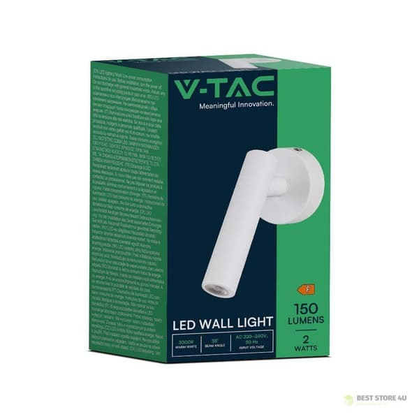 LED V-TAC 2W væglampe hotelseng hvid VT-412 4000K 150lm
