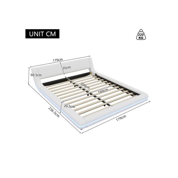 Säng 160*200 cm, sängbotten, PU, LED-stämningsbelysning, 24-knappars fjärrkontroll, vit