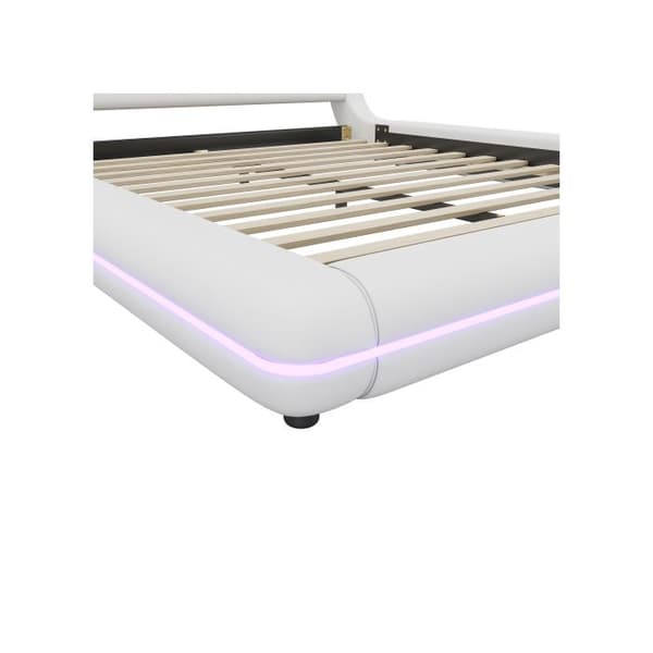 Säng 160*200 cm, sängbotten, PU, LED-stämningsbelysning, 24-knappars fjärrkontroll, vit