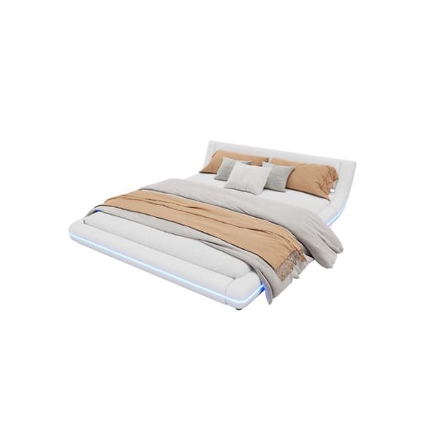 Säng 160*200 cm, sängbotten, PU, LED-stämningsbelysning, 24-knappars fjärrkontroll, vit