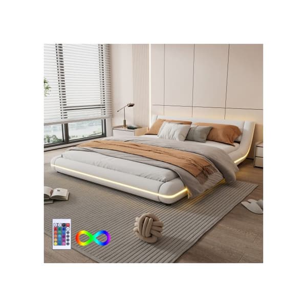 Säng 160*200 cm, sängbotten, PU, LED-stämningsbelysning, 24-knappars fjärrkontroll, vit