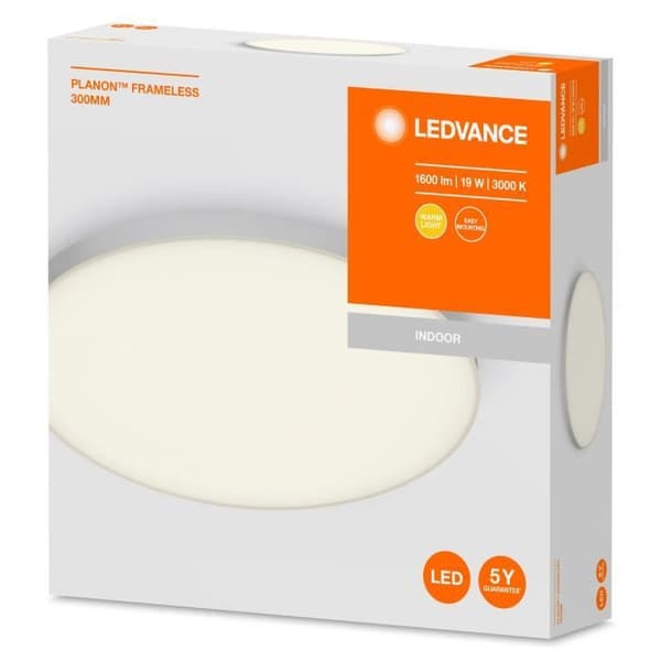 LEDVANCE LED Panel-Armaturer LED för tak, PLANON™ Ramlös / 19 W, 220…240 V, Strålvinkel: 110°, Varmvit, 3000
