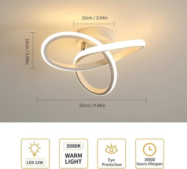 OBOSOE Modern LED-Taklampa 22W, 2500LM, Klöverform, Varmvitt 3000K, 25 cm