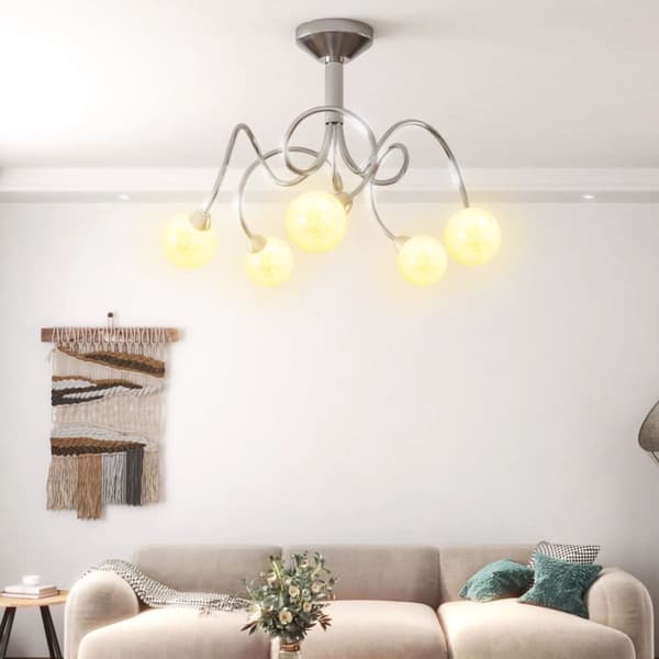 Taklampa med runda lampskärmar för 5 G9 LED-lampor Krom, Transparent