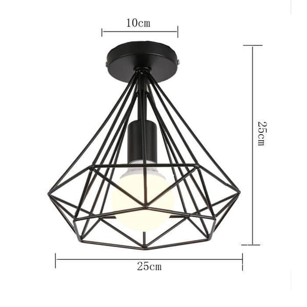 2 Pack Plafondslampa Industriell Diamantformad Järnbur Hängande Belysning för Korridor, Inträde, Uppfart, Veranda, Svart