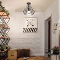 Miniatyrbild 5 av 6: 2 Pack Plafondslampa Industriell Diamantformad Järnbur Hängande Belysning för Korridor, Inträde, Uppfart, Veranda, Svart