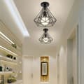 Miniatyrbild 1 av 6: 2 Pack Plafondslampa Industriell Diamantformad Järnbur Hängande Belysning för Korridor, Inträde, Uppfart, Veranda, Svart