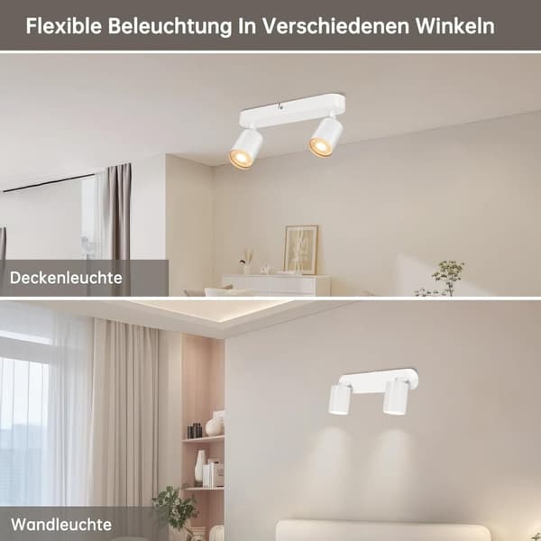 Bomclap 2-armad LED Takspot Vit - GU10 Inbyggd Spotlight - Modern Svängbar Vit LED Taklampa - Justerbar Spot för Vardagsrum, Sovrum, Kök - Utan Medföl