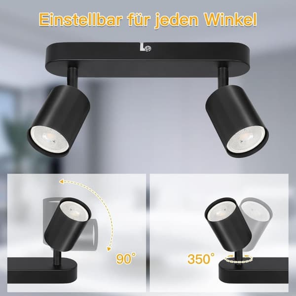 Deckenstrahler LED 2 Flammig - Deckenlampe Schwarz Strahler inom GU10 - LED Deckenleuchte Schwarz Spot - Wandstrahler Deckenspot für Wohnzimmer Schla