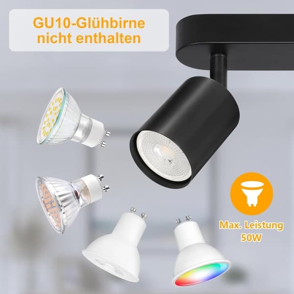 Deckenstrahler LED 2 Flammig - Deckenlampe Schwarz Strahler inom GU10 - LED Deckenleuchte Schwarz Spot - Wandstrahler Deckenspot für Wohnzimmer Schla