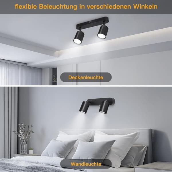 Deckenstrahler LED 2 Flammig - Deckenlampe Schwarz Strahler inom GU10 - LED Deckenleuchte Schwarz Spot - Wandstrahler Deckenspot für Wohnzimmer Schla