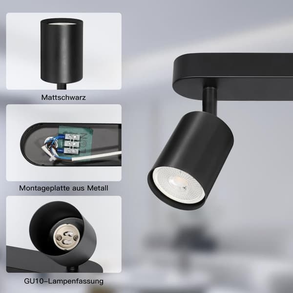 Deckenstrahler LED 2 Flammig - Deckenlampe Schwarz Strahler inom GU10 - LED Deckenleuchte Schwarz Spot - Wandstrahler Deckenspot für Wohnzimmer Schla